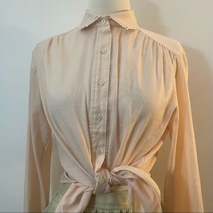 Vintage Pink High Neck Button Down Shirt, Medium